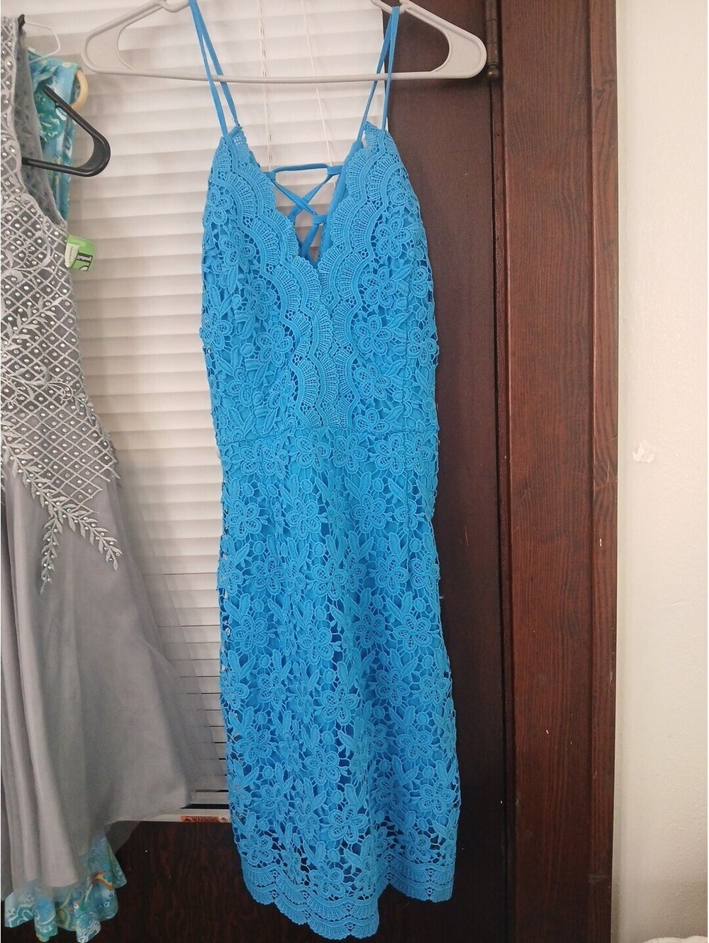 Nikibiki Turquoise Blue Floral Lace Bodycon Mini Dress -